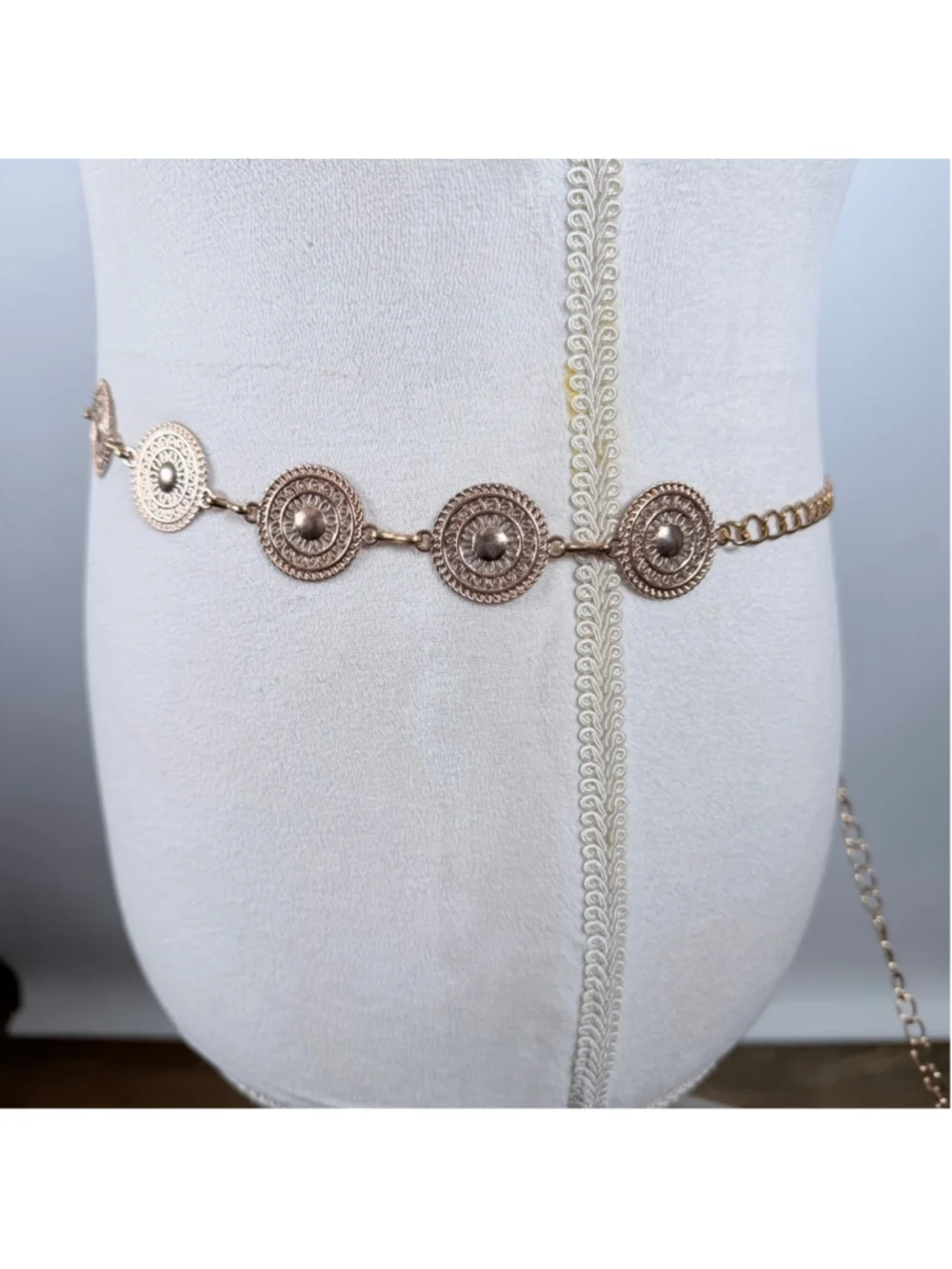 Boho Gold Metal Concho Chain Link Belt Western Cowgirl Statement One Size OS